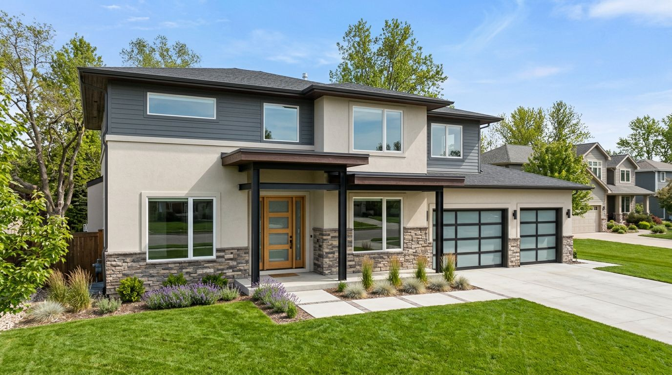 Daytime exterior real estate photo with flat lighting before twilight conversion