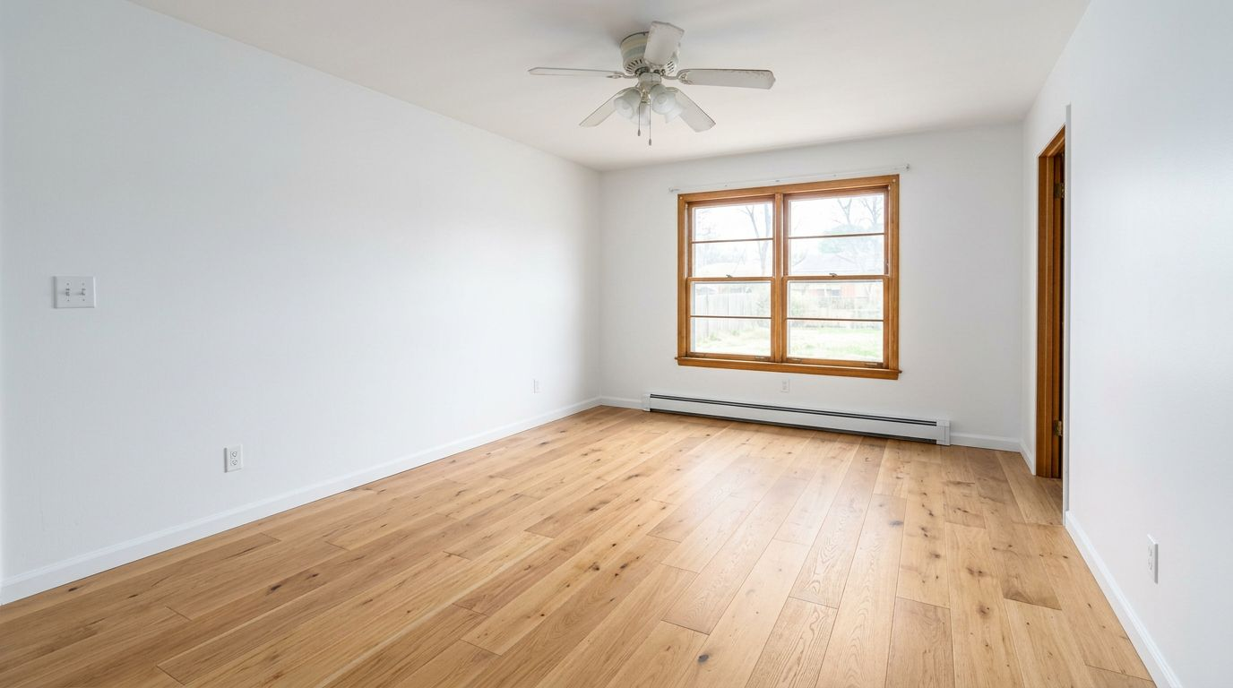 Same room with modern flooring, fresh paint and updated finishes by RePhoto AI