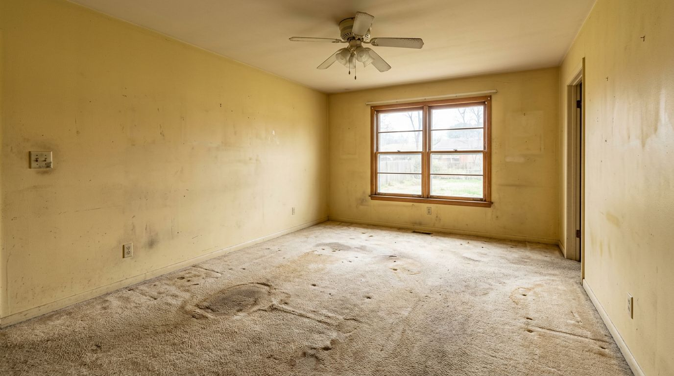 Outdated unfinished room before virtual renovation