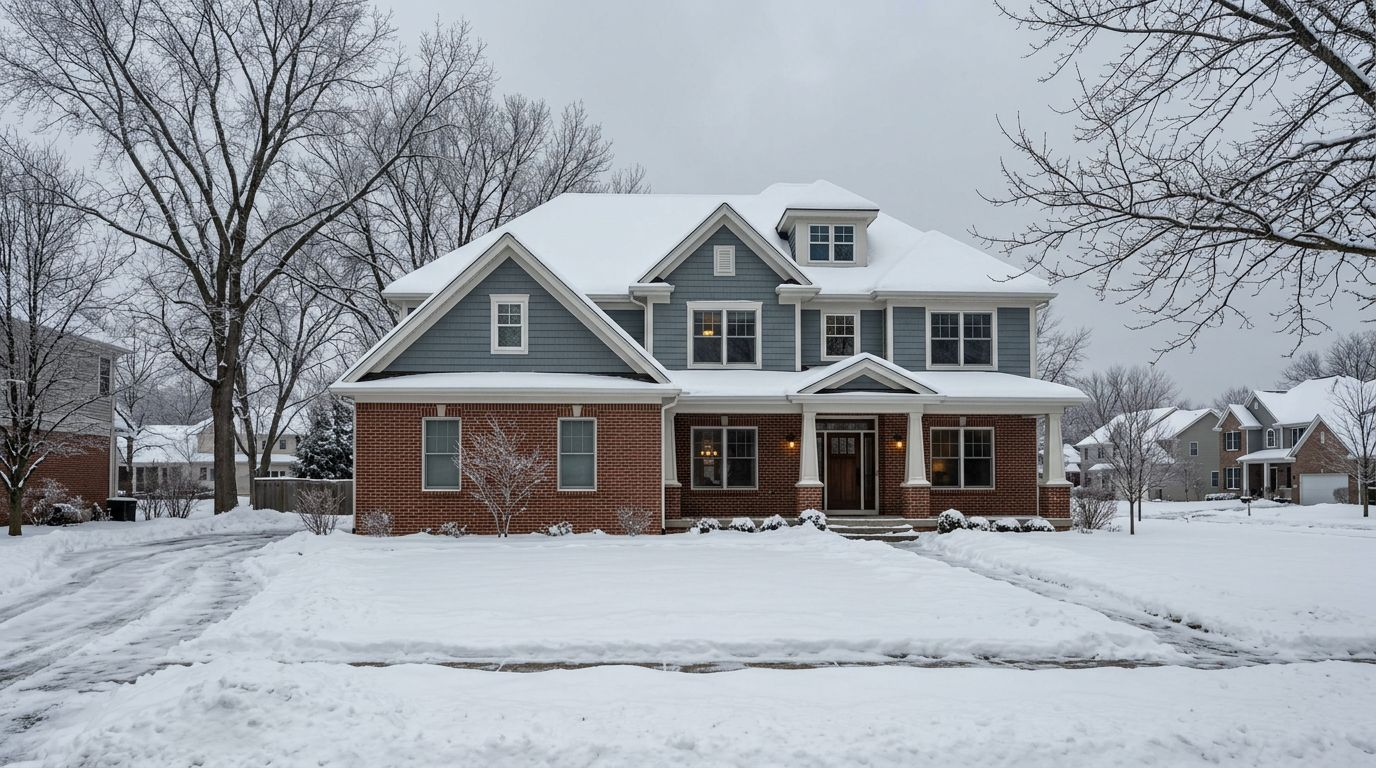 Snowy winter exterior with bare trees before AI season change