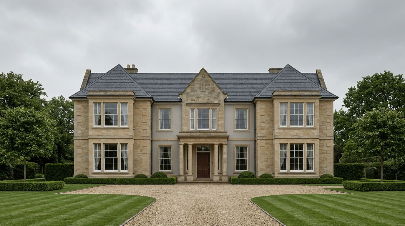 Real estate exterior with gloomy overcast sky before AI sky replacement
